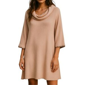 EASEL Waffle Knit Roll Neck Longline Sweater Tunic Dress